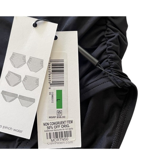 Calvin Klein Women's Black Convertible Ruched Bikini Bottoms Size L NWT $58 - Picture 4 of 5